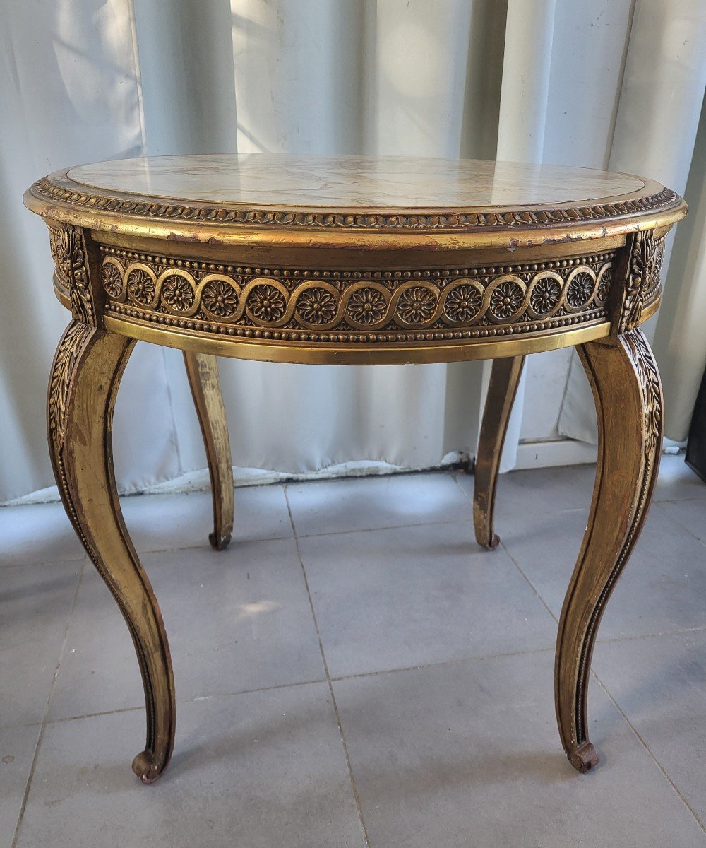 Gilded Wood Table With Marble Top, Napoleon III Period, 19th Century 