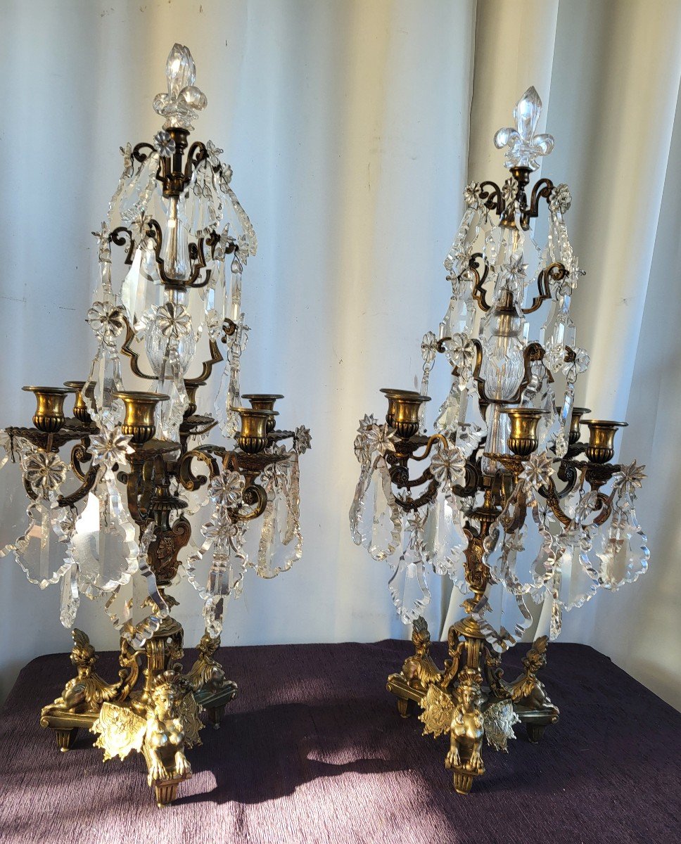 Pair Of Important Regency Gilt Bronze Girandoles 19th Century H84cm-photo-7