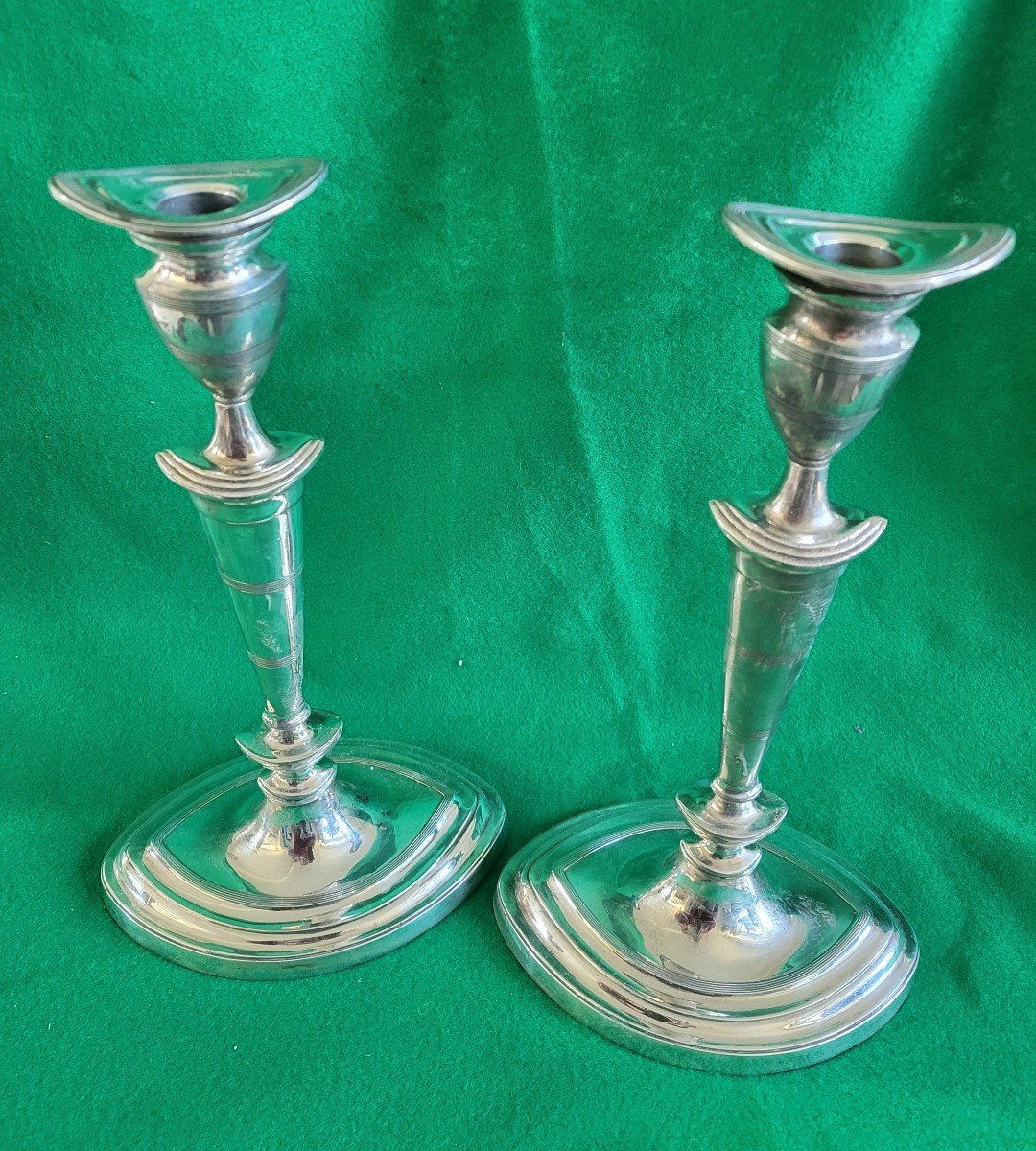 Pair Of Silver-plated Bronze Candlesticks, Directoire Period, 19th Century, H29cm-photo-5