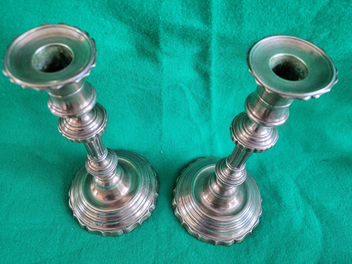 Pair Of 18th Century Turned Copper Office Candlesticks -photo-2