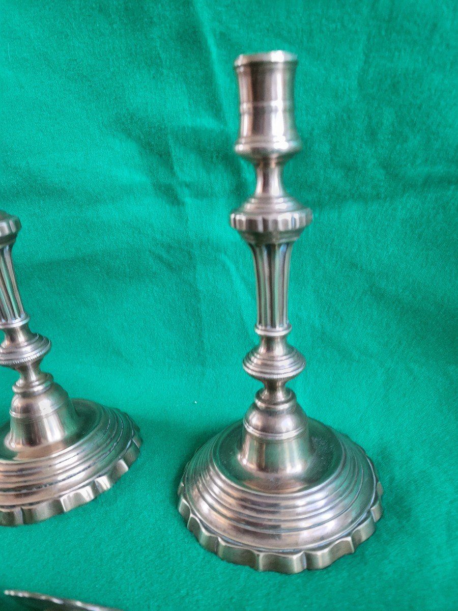 Pair Of 18th Century Turned Copper Office Candlesticks -photo-3