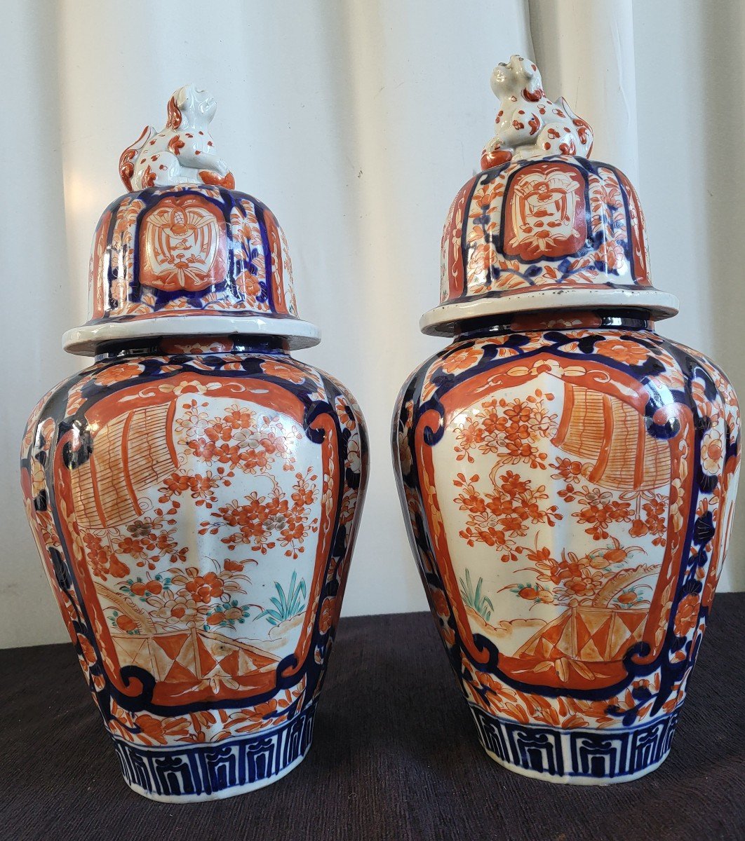 Pair Of Large Imari Porcelain Vases, Japan, 19th Century 