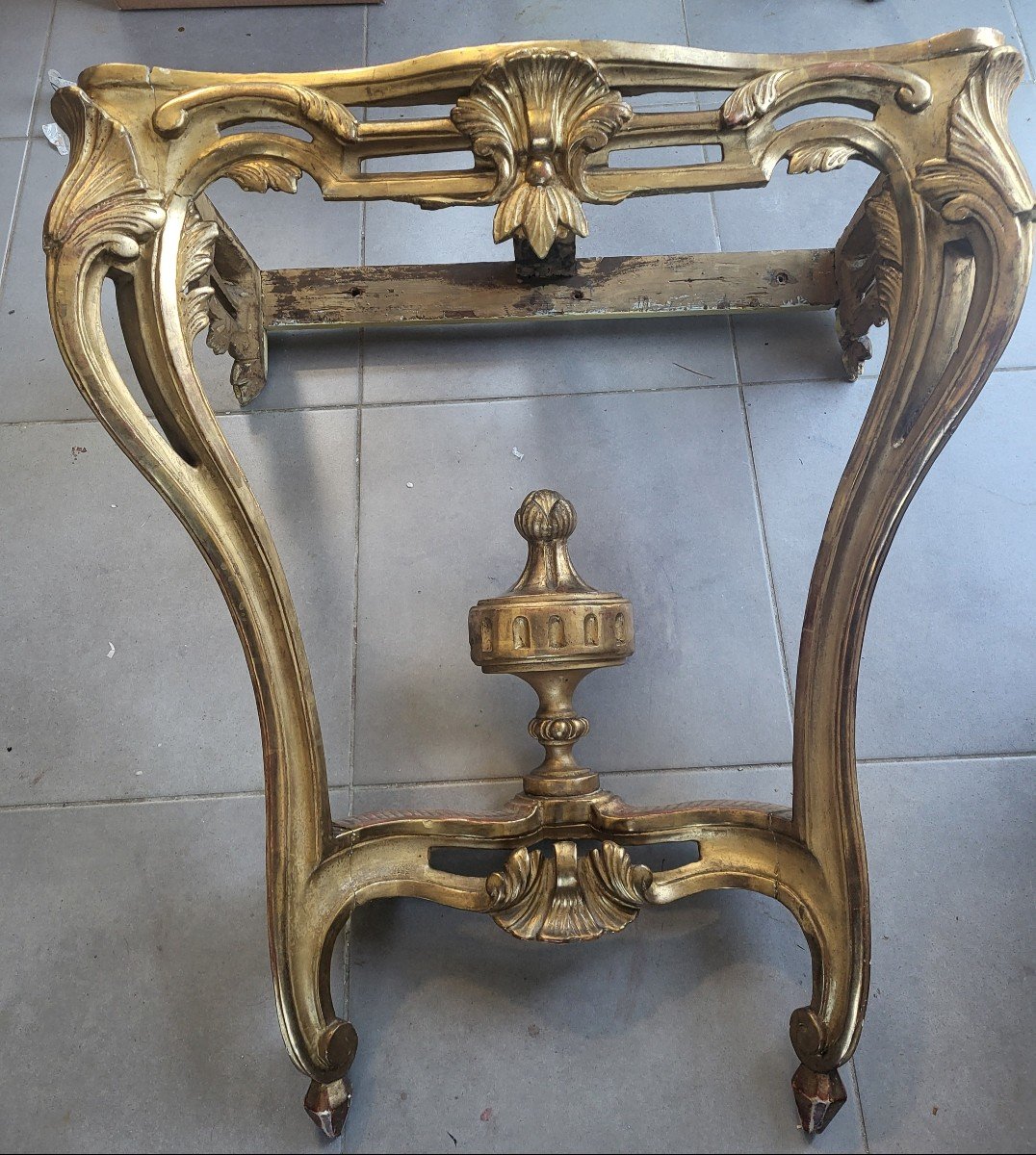 Console Gilded Wood Marble Breccia Louis XV XVIII E Period -photo-2