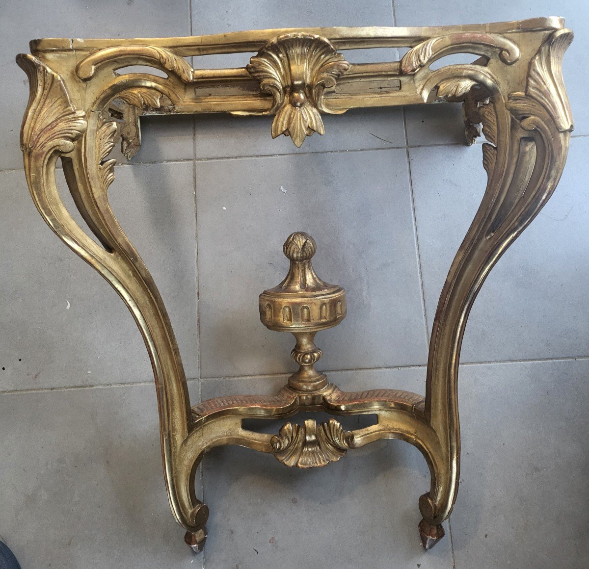 Console Gilded Wood Marble Breccia Louis XV XVIII E Period -photo-7