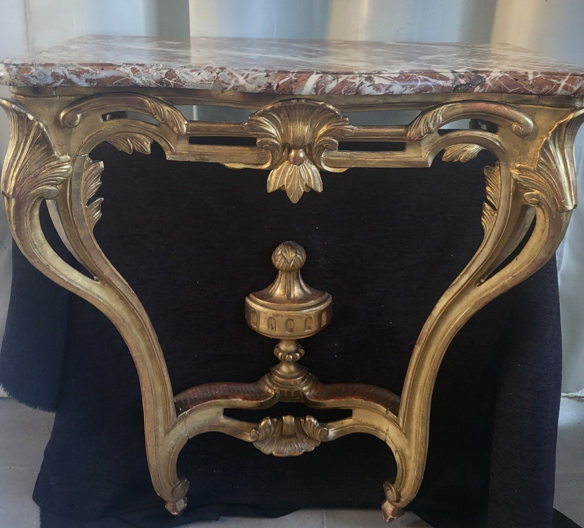 Console Gilded Wood Marble Breccia Louis XV XVIII E Period -photo-8