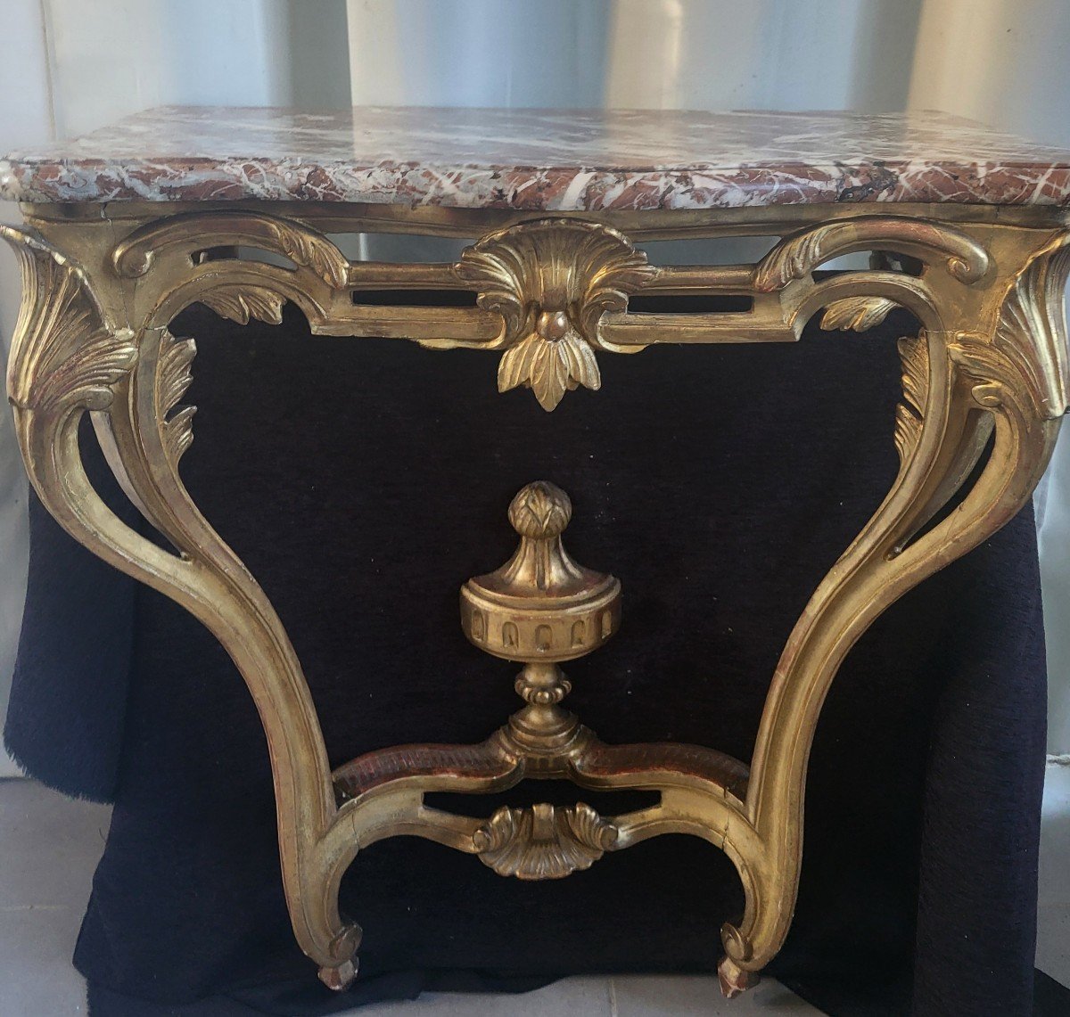 Console Gilded Wood Marble Breccia Louis XV XVIII E Period 