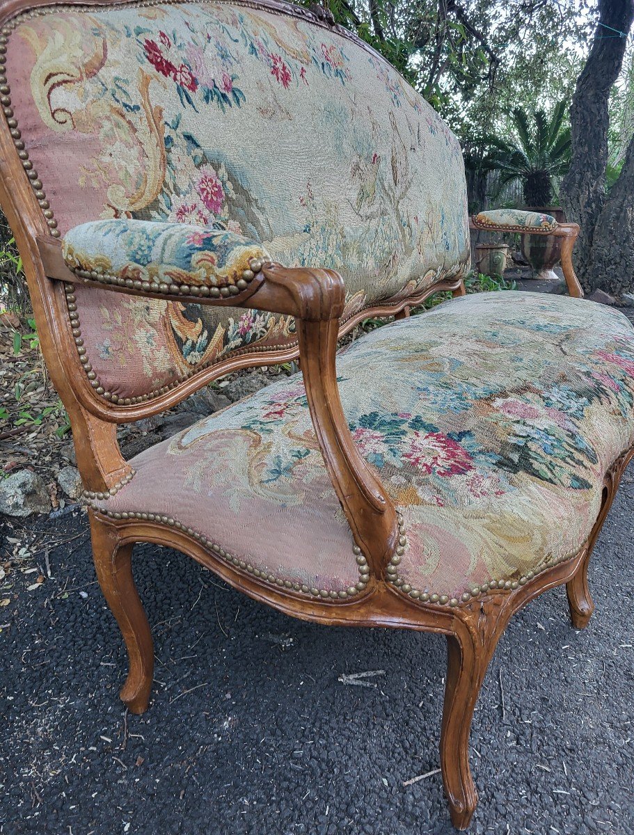 Large Louis XV Tapestry Sofa With Fables, 18th Century -photo-2