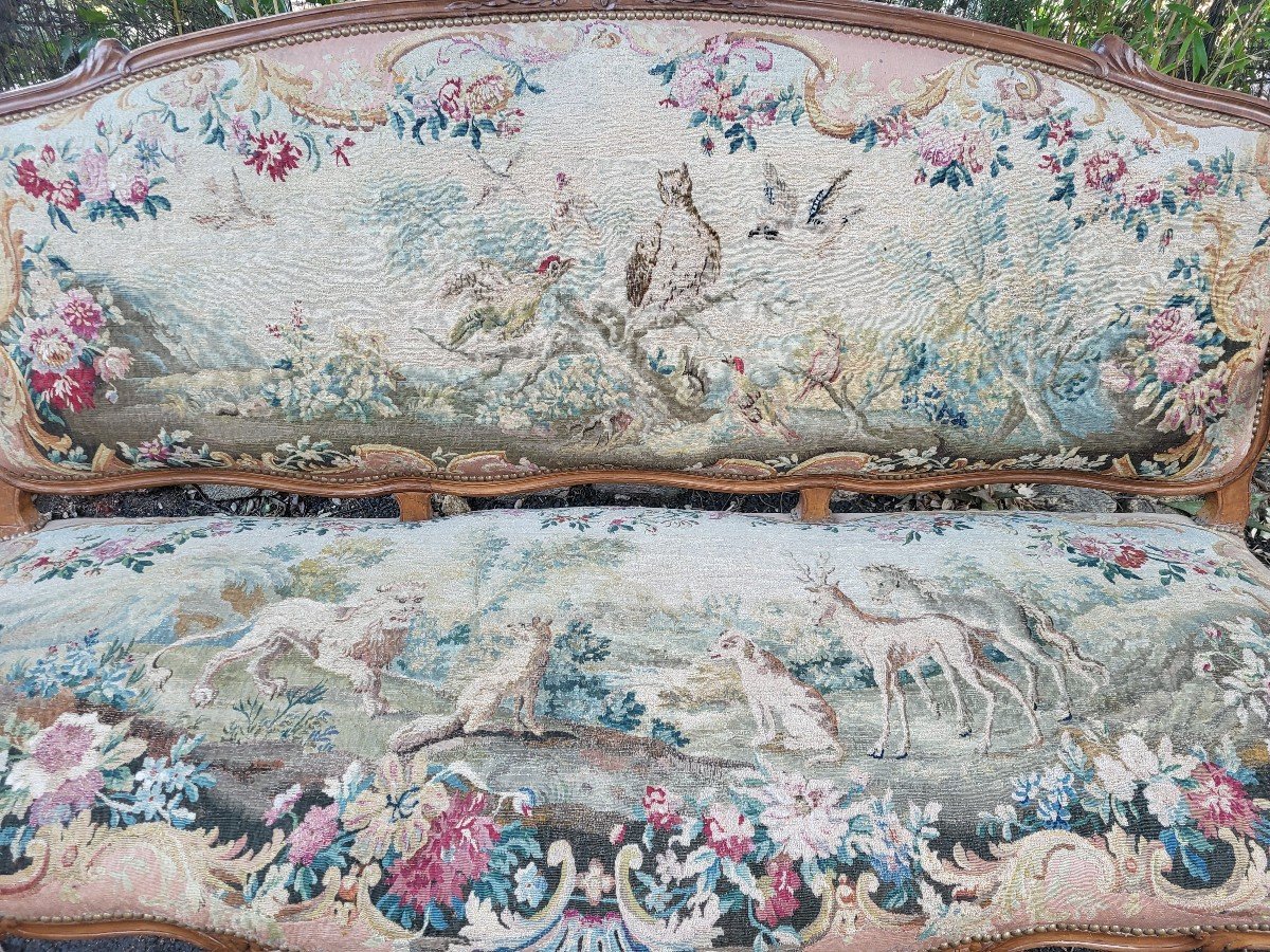 Large Louis XV Tapestry Sofa With Fables, 18th Century -photo-3