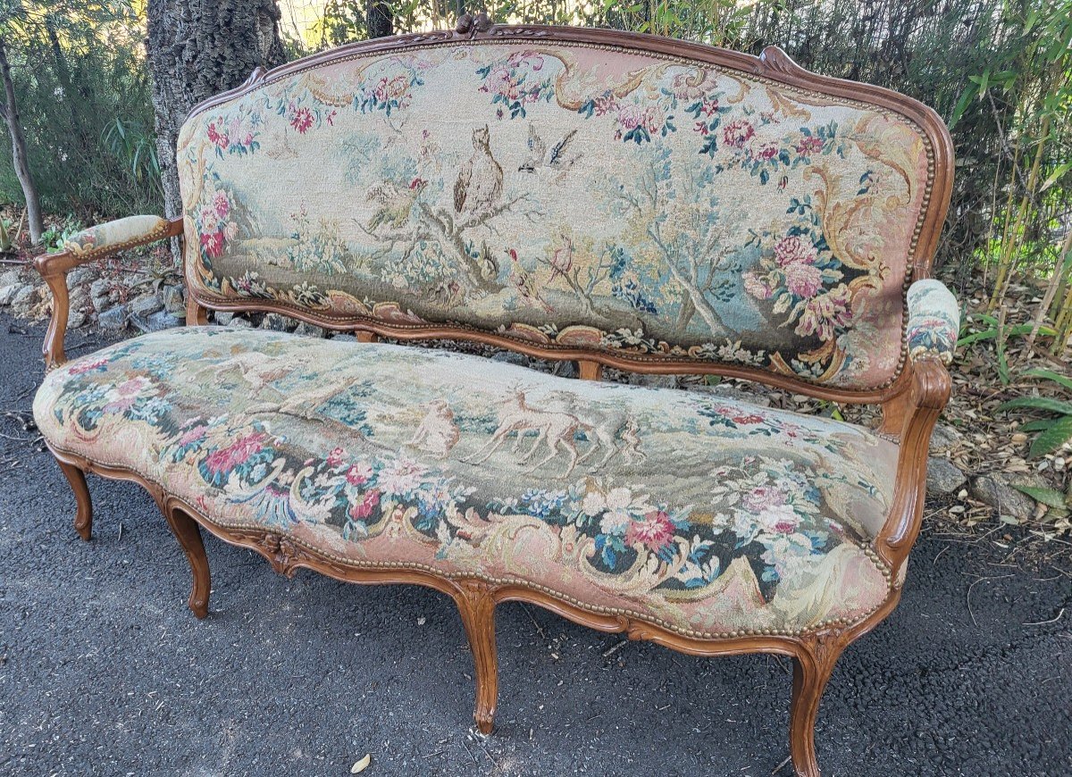 Large Louis XV Tapestry Sofa With Fables, 18th Century -photo-4