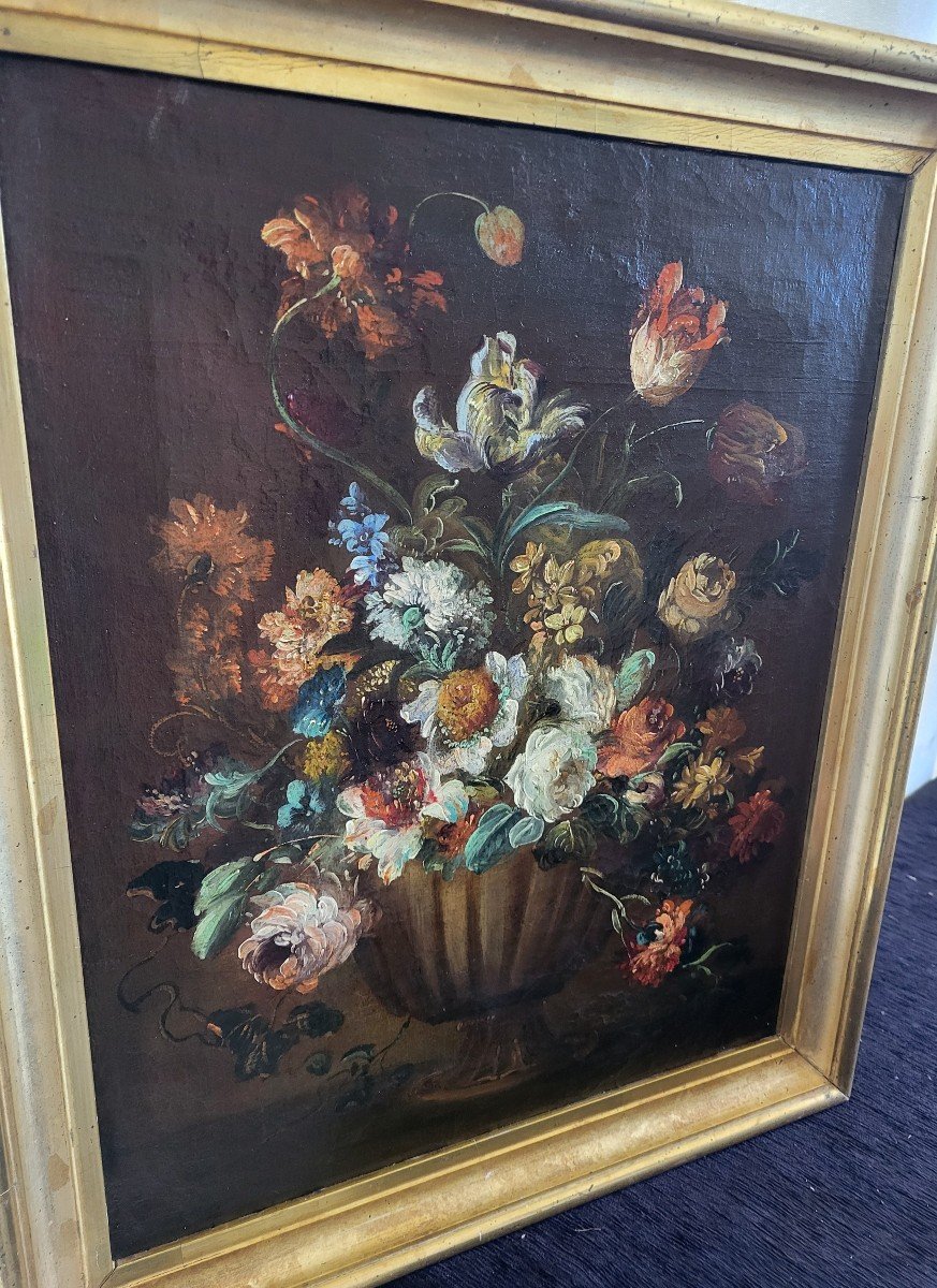 école Française Début XIXe  Nature Morte De Fleurs H/t  Cadre -photo-5