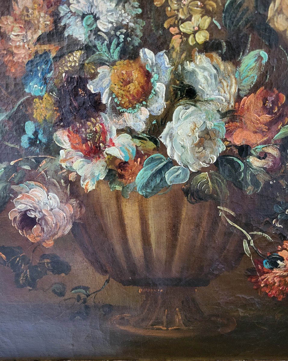 école Française Début XIXe  Nature Morte De Fleurs H/t  Cadre -photo-6