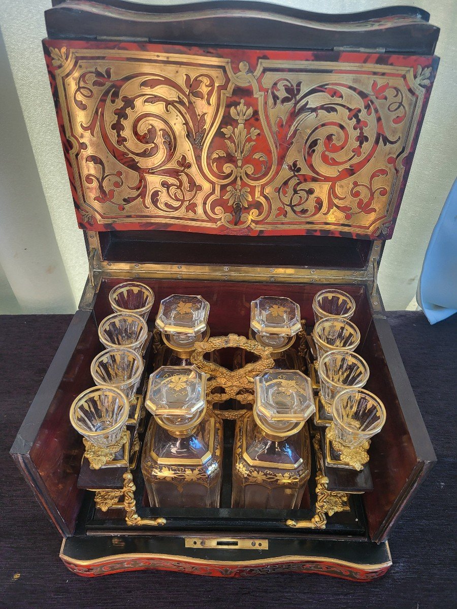 Liqueur Cellar Boulle Marquetry Glassware Golden Crystal Napoleon III Period -photo-2