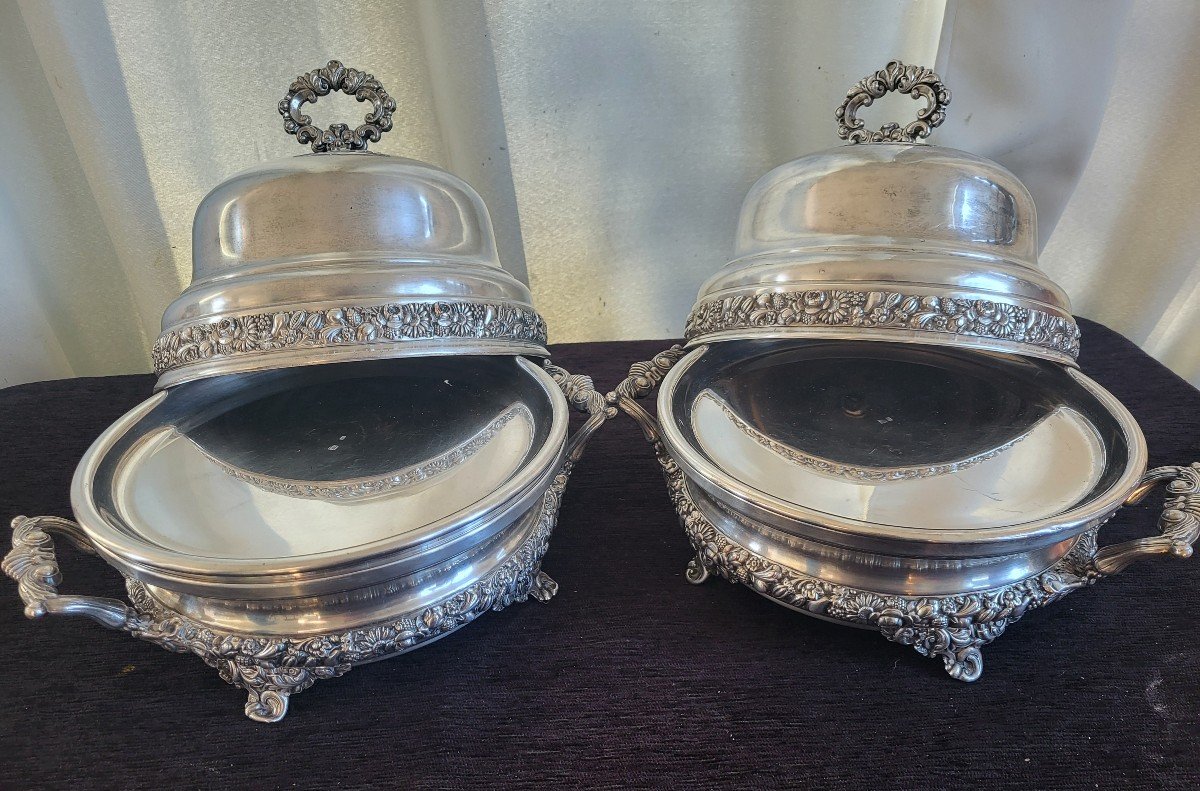 Pair Of Silver Plated Bell-shaped Warmers Mo Veyratc.1820rar-photo-2