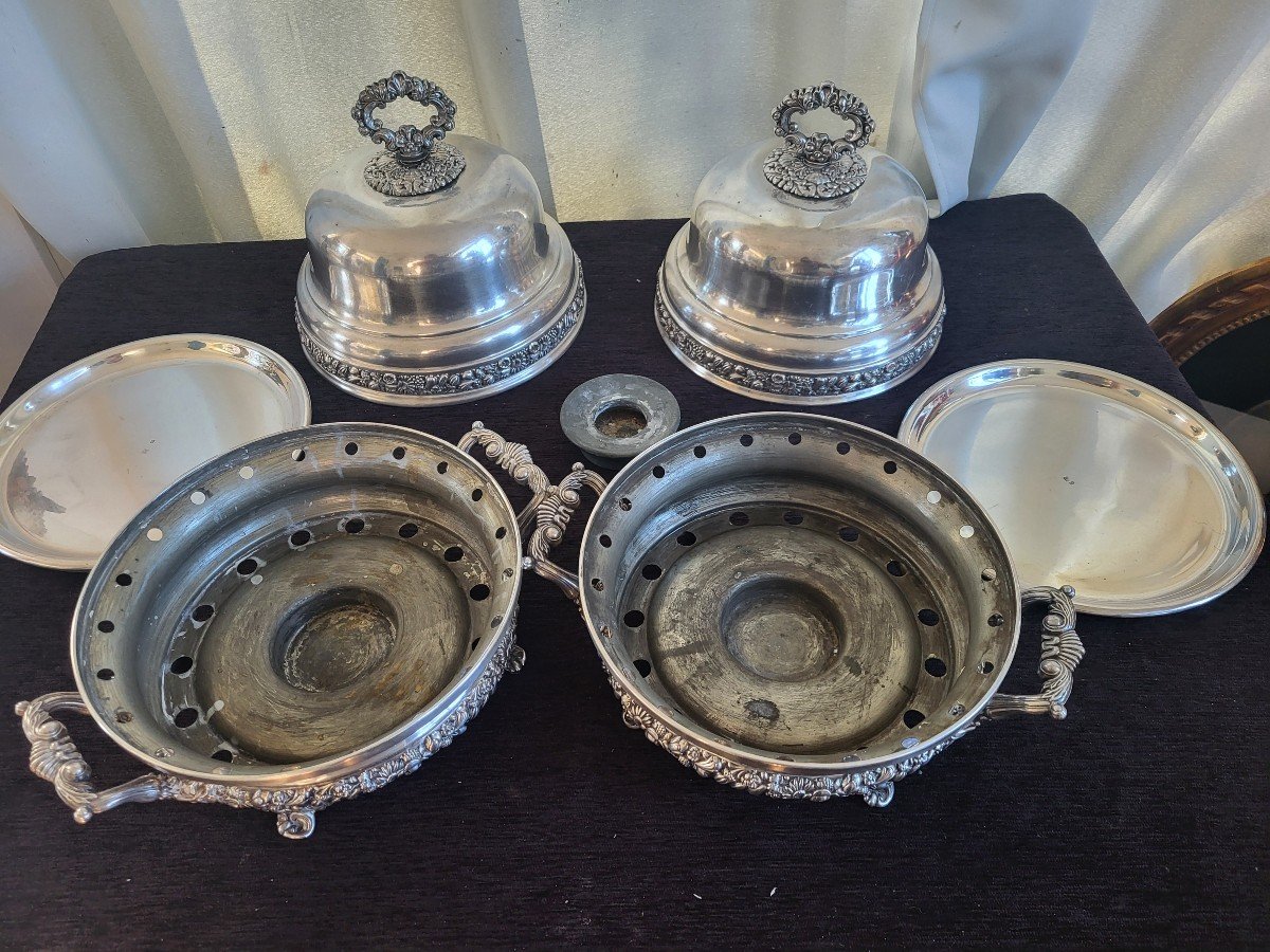 Pair Of Silver Plated Bell-shaped Warmers Mo Veyratc.1820rar-photo-3