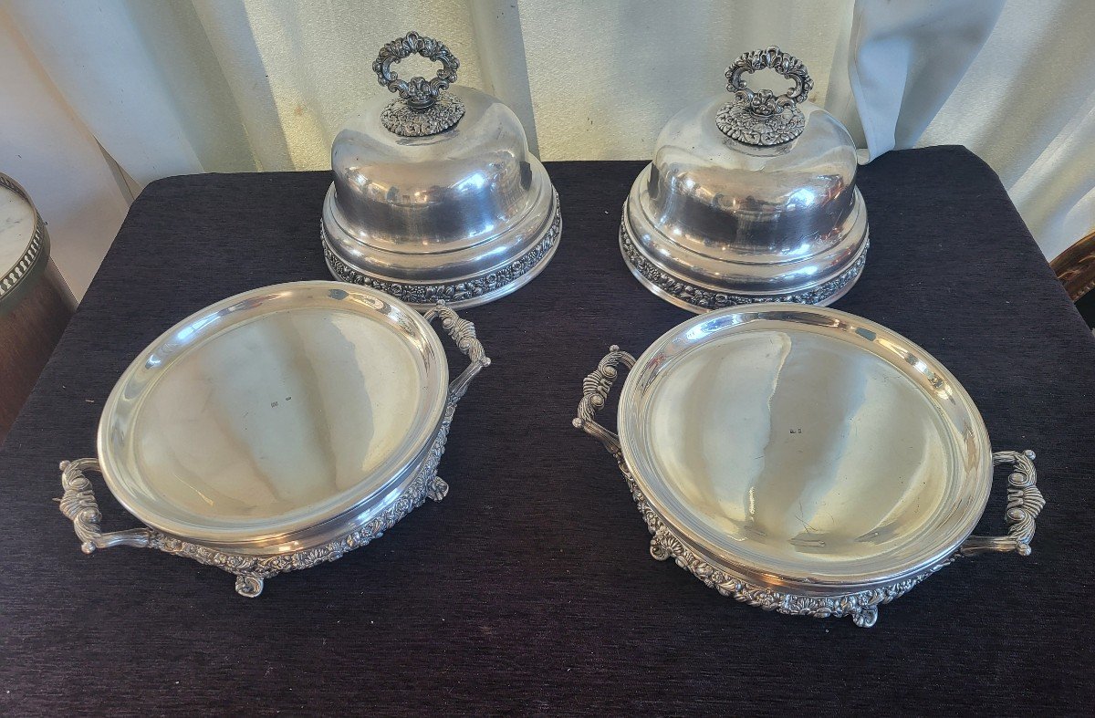 Pair Of Silver Plated Bell-shaped Warmers Mo Veyratc.1820rar-photo-4