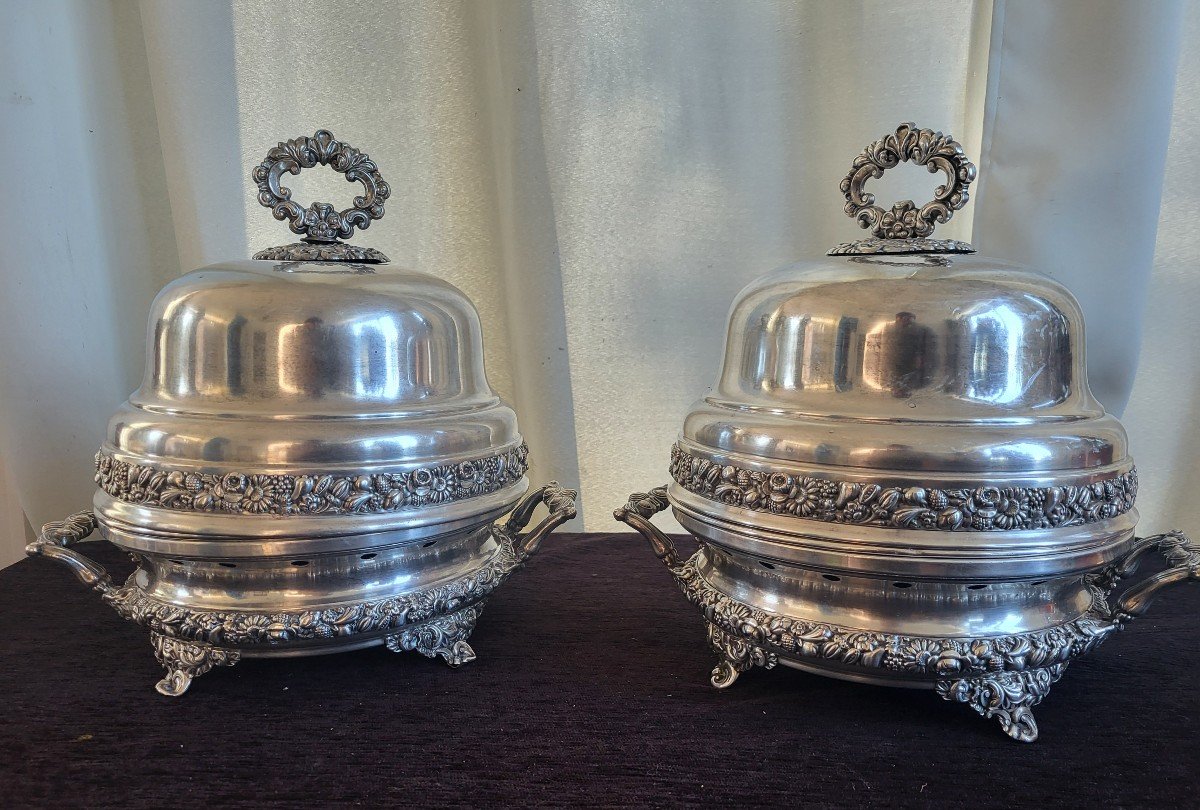 Pair Of Silver Plated Bell-shaped Warmers Mo Veyratc.1820rar-photo-7