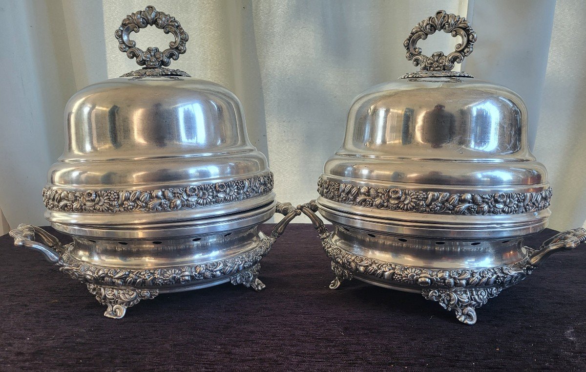 Pair Of Silver Plated Bell-shaped Warmers Mo Veyratc.1820rar