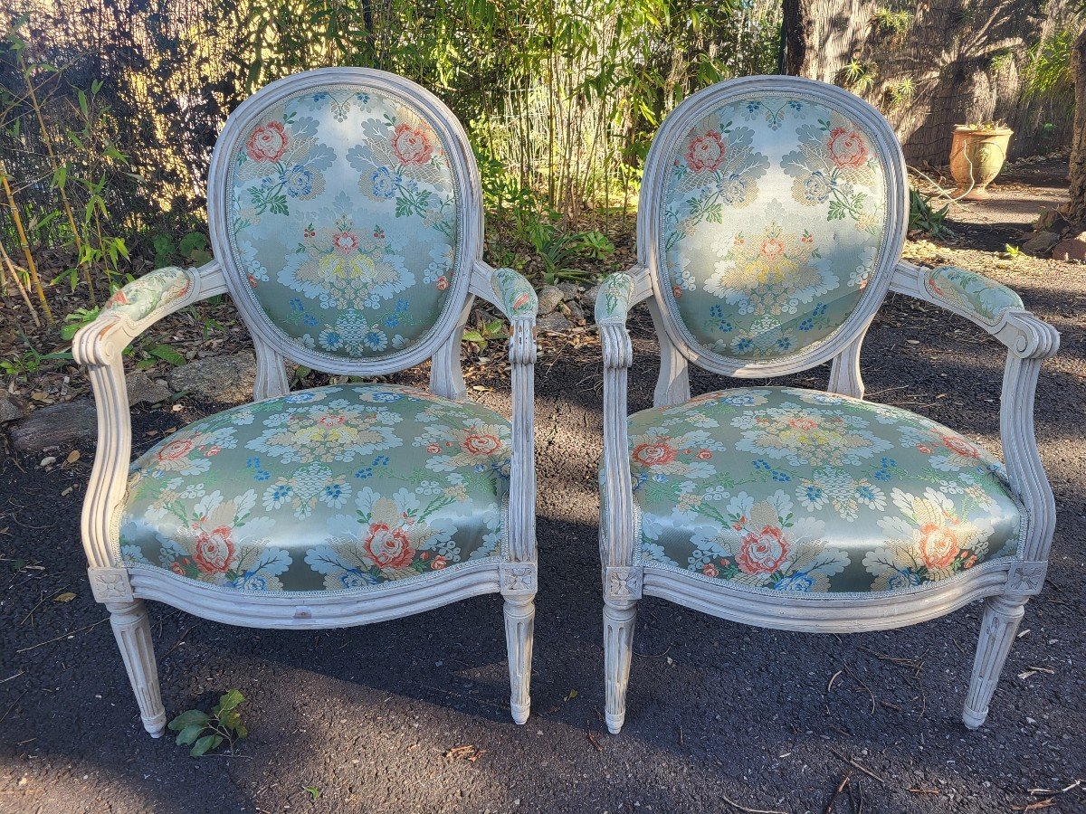 Paire De Fauteuils  Estampillés Antoine Gaillard m.e.1781 époque Louis XVI XVIII E Siècle -photo-2