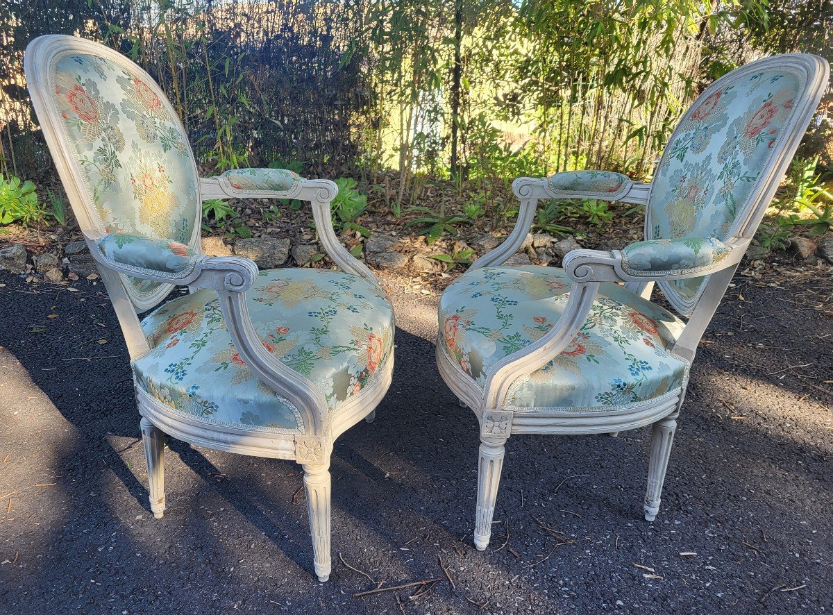 Paire De Fauteuils  Estampillés Antoine Gaillard m.e.1781 époque Louis XVI XVIII E Siècle -photo-7