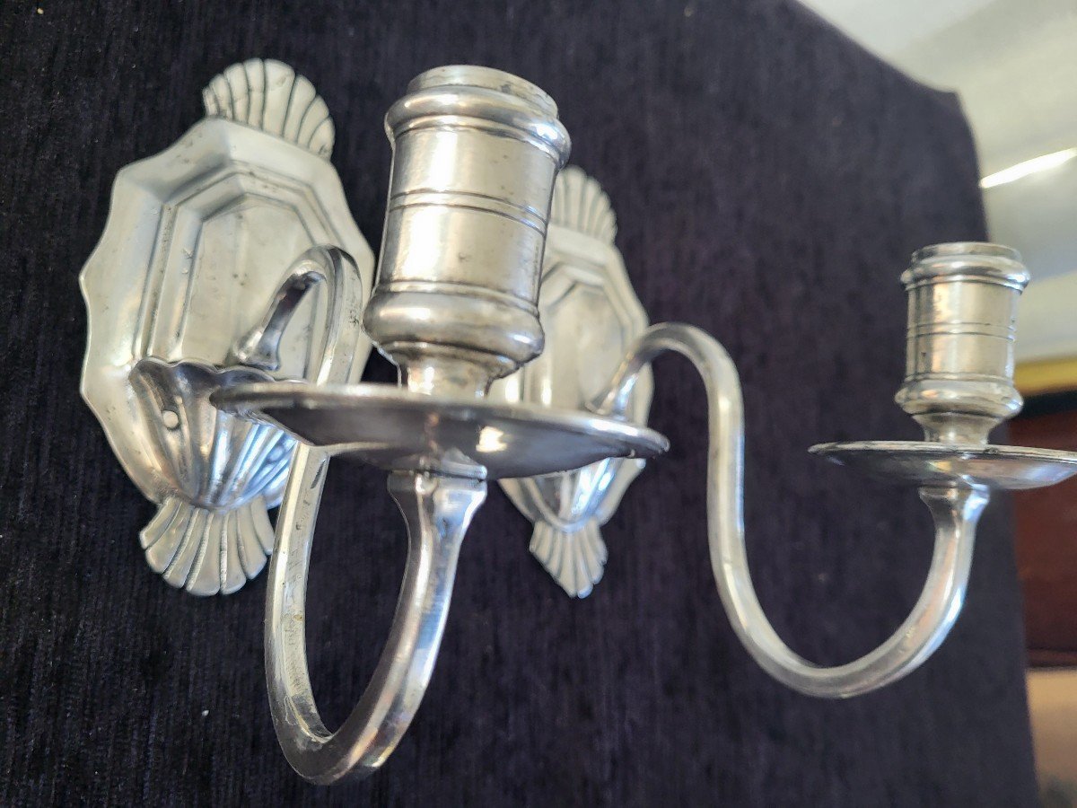 Pair Of 19th Century Regency Silver-plated Bronze Trumeau Sconces -photo-2