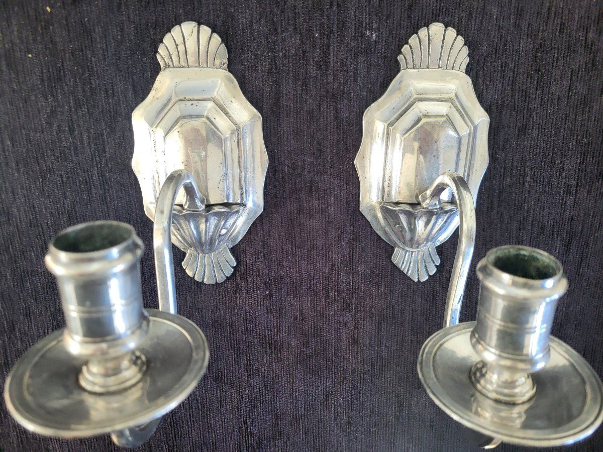 Pair Of 19th Century Regency Silver-plated Bronze Trumeau Sconces -photo-3