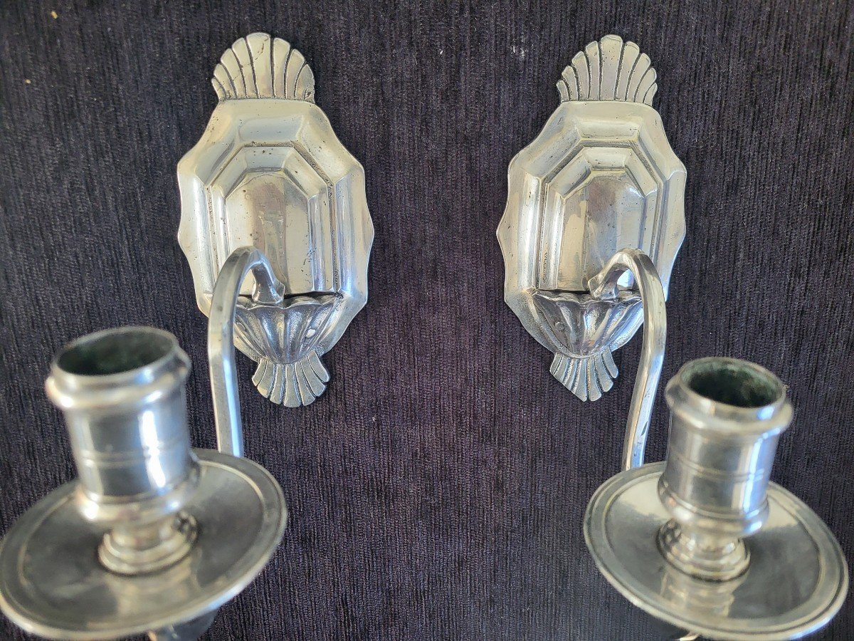 Pair Of 19th Century Regency Silver-plated Bronze Trumeau Sconces -photo-4