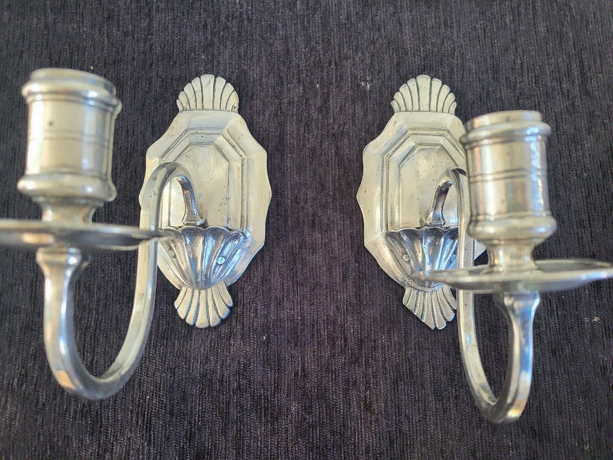 Pair Of 19th Century Regency Silver-plated Bronze Trumeau Sconces -photo-6