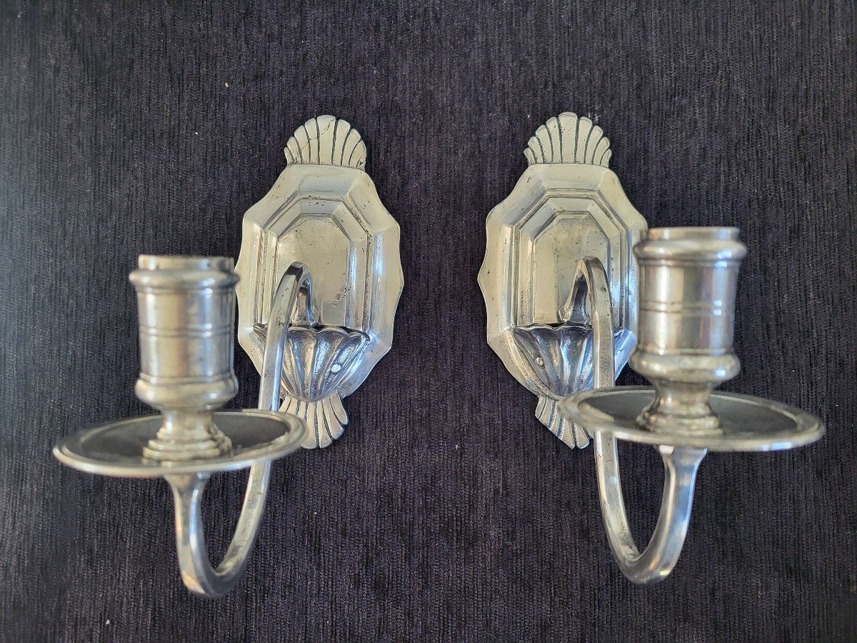 Pair Of 19th Century Regency Silver-plated Bronze Trumeau Sconces -photo-7