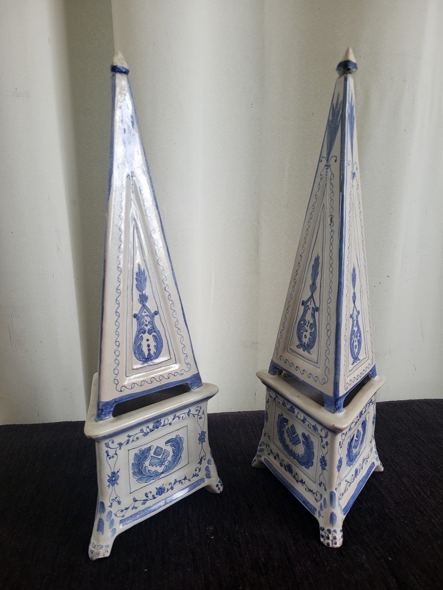 Pair Of Nevers Faience Obelisks, 19th Century, H40cm-photo-7