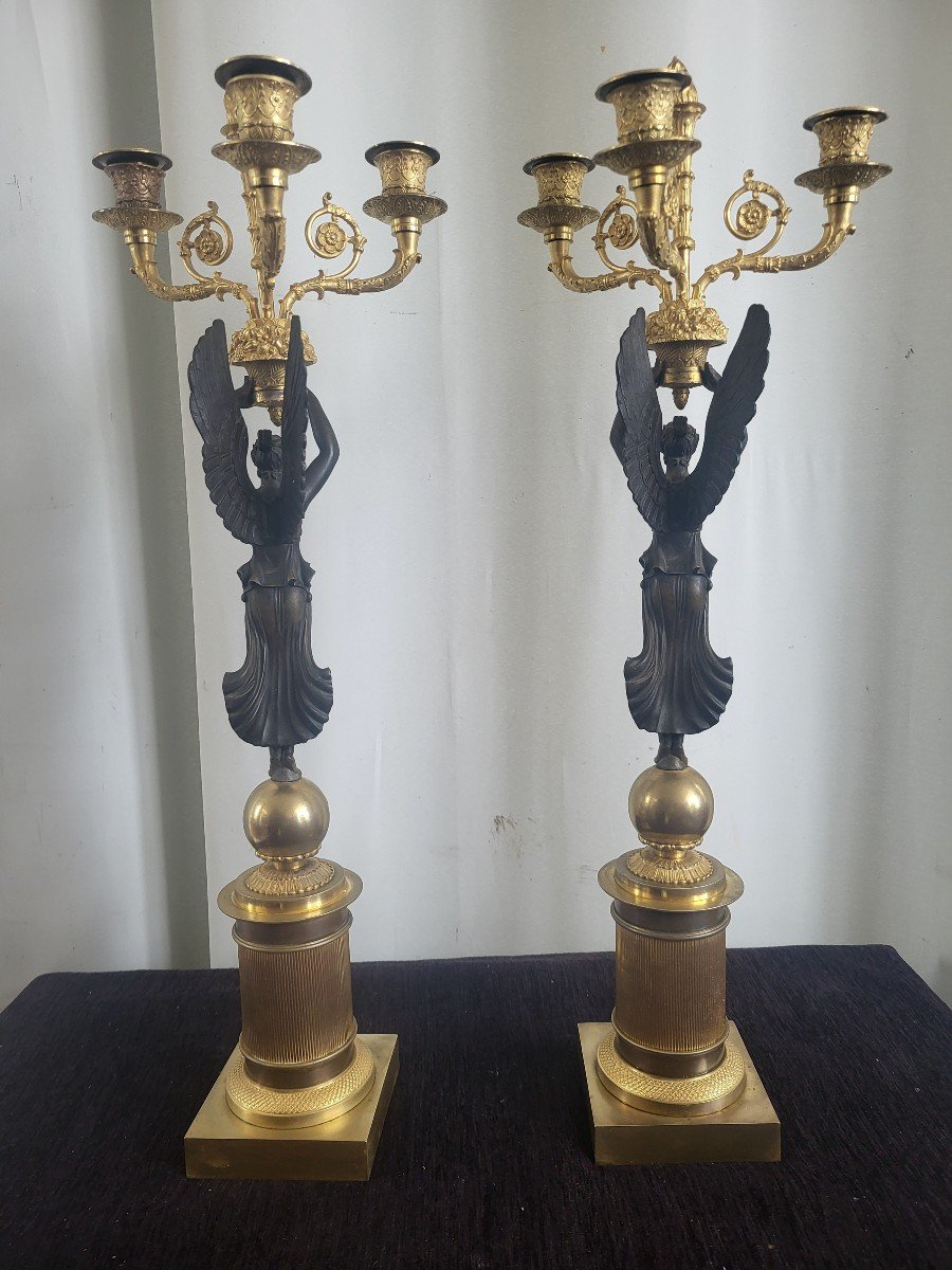 Pair Of Empire Winged Victory Candelabras H64cm-photo-2