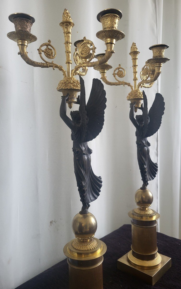 Pair Of Empire Winged Victory Candelabras H64cm-photo-4