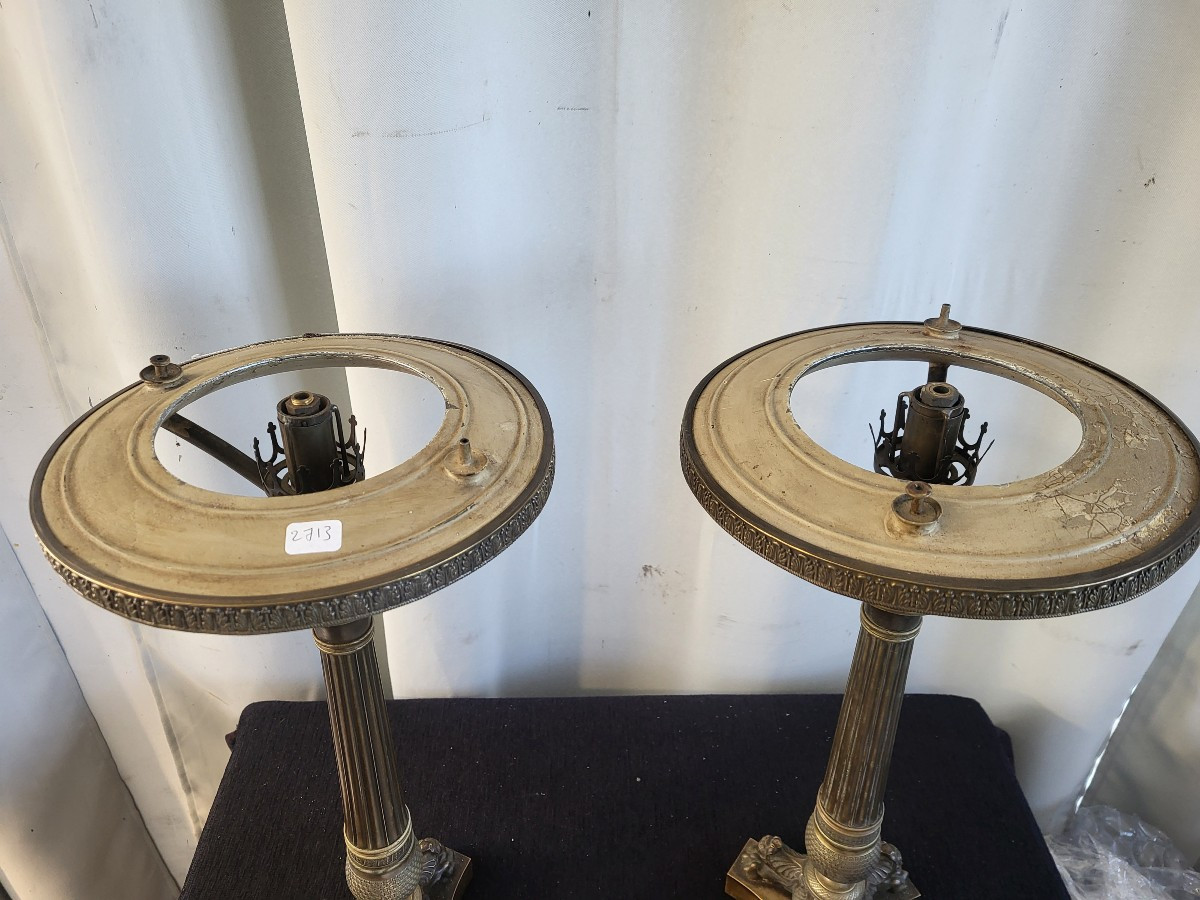 Pair Of Carcel Bronze Lamps, Restoration Period, 19th Century -photo-3