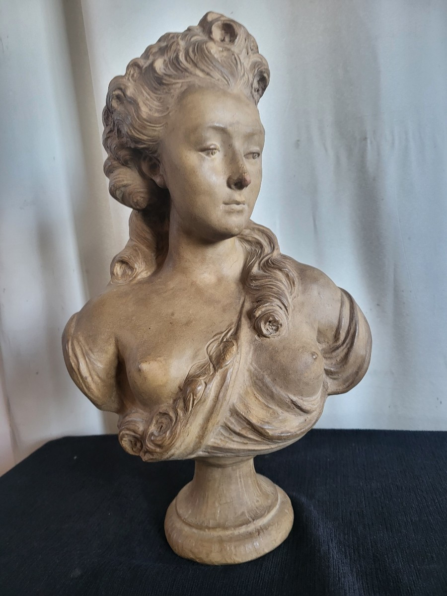 Large Terracotta Bust Of A Young Woman By Sg Caffieri-photo-3