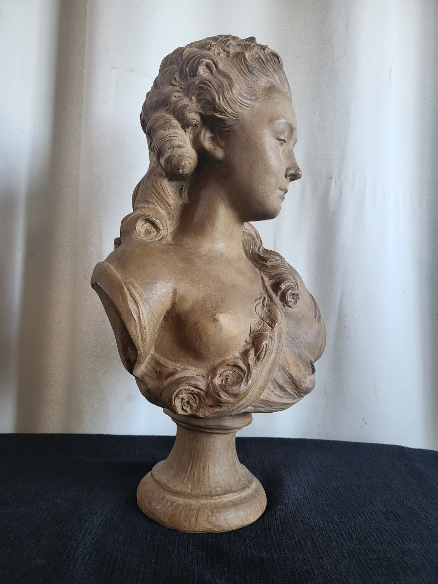 Large Terracotta Bust Of A Young Woman By Sg Caffieri-photo-3