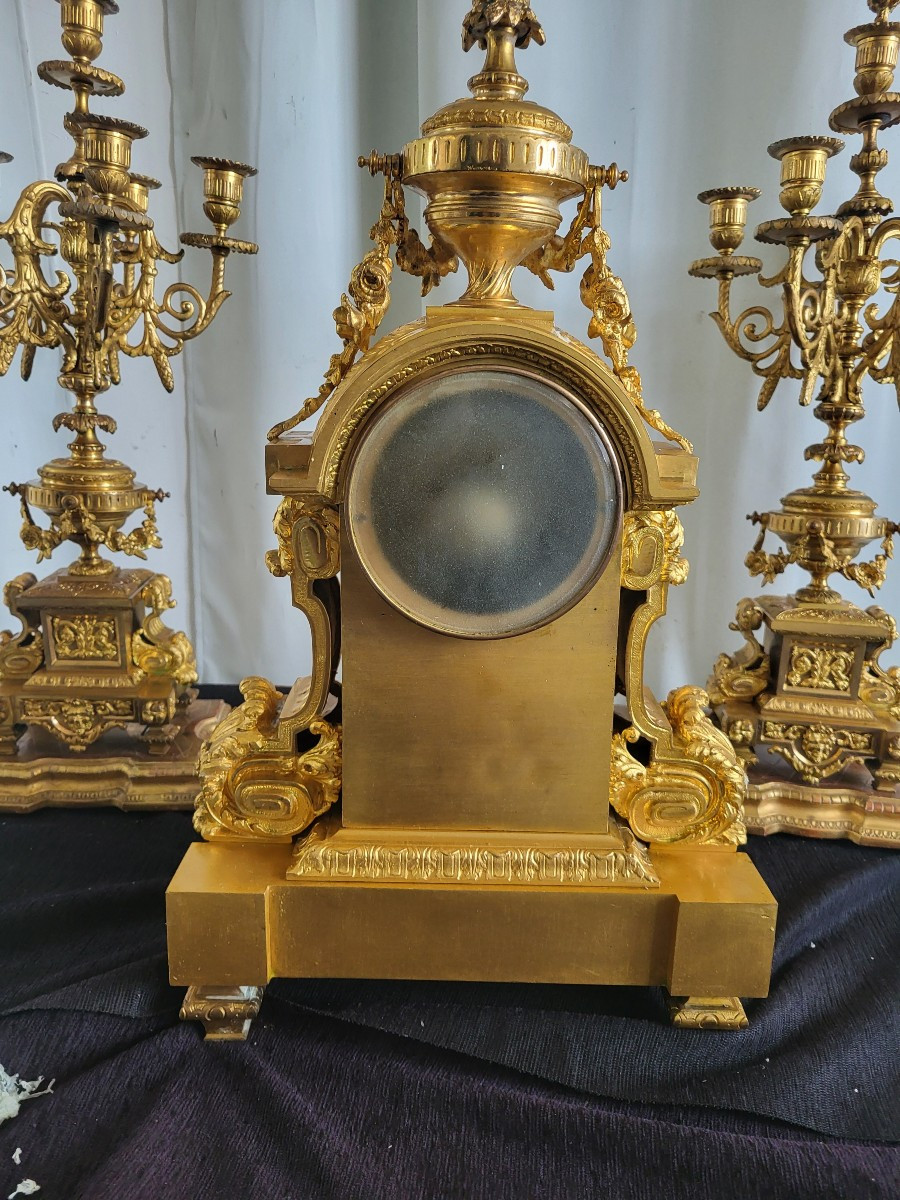 Importante  Garniture De Cheminée  Bronze Doré  époque Napoléon III XIXe SiècleH75cm -photo-5