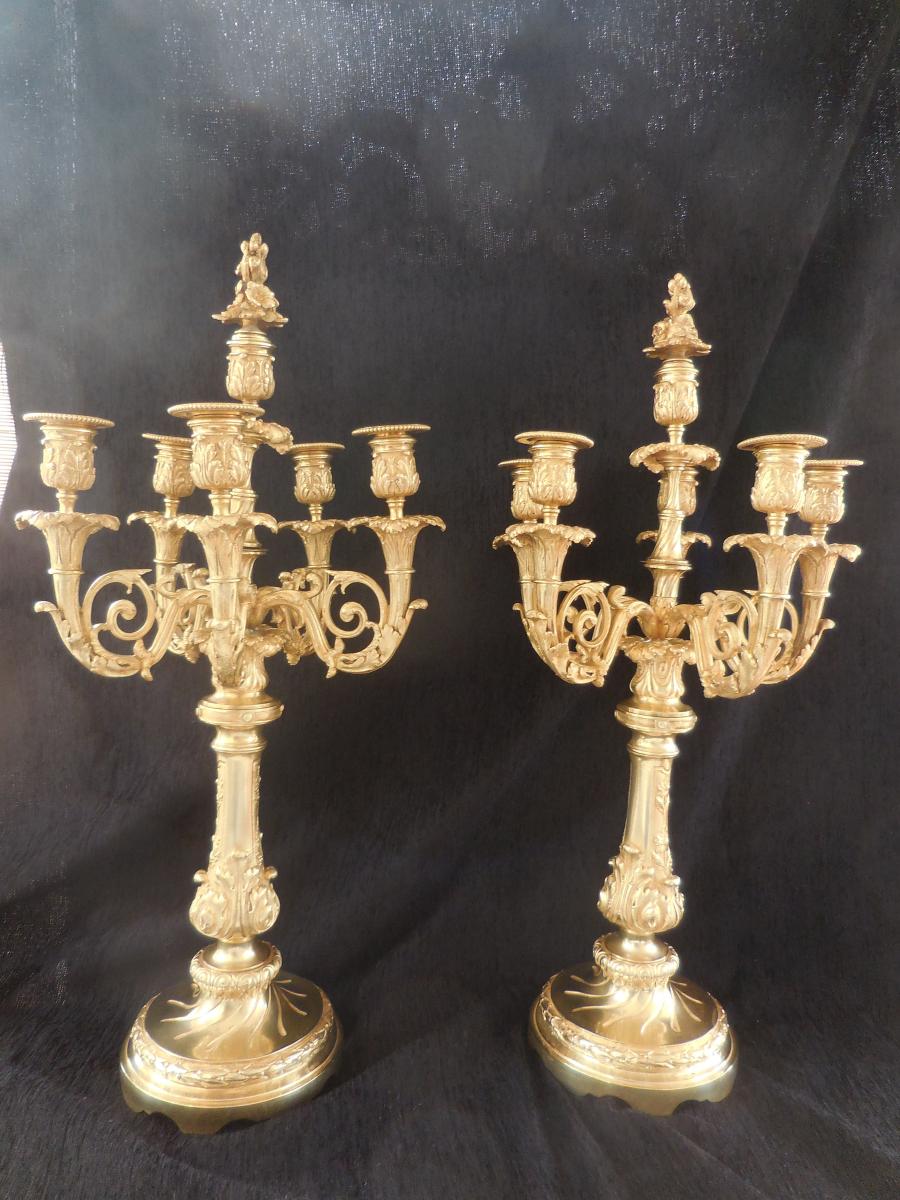 Pair Of Great Candelabra Golden Bronze H 65cm Ep XIX E Empire 1