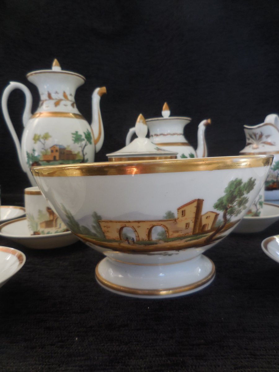 Coffee / Tea Service Twelve Cups Porcelain From Paris Restoration Period Good Condition Epxix-photo-1