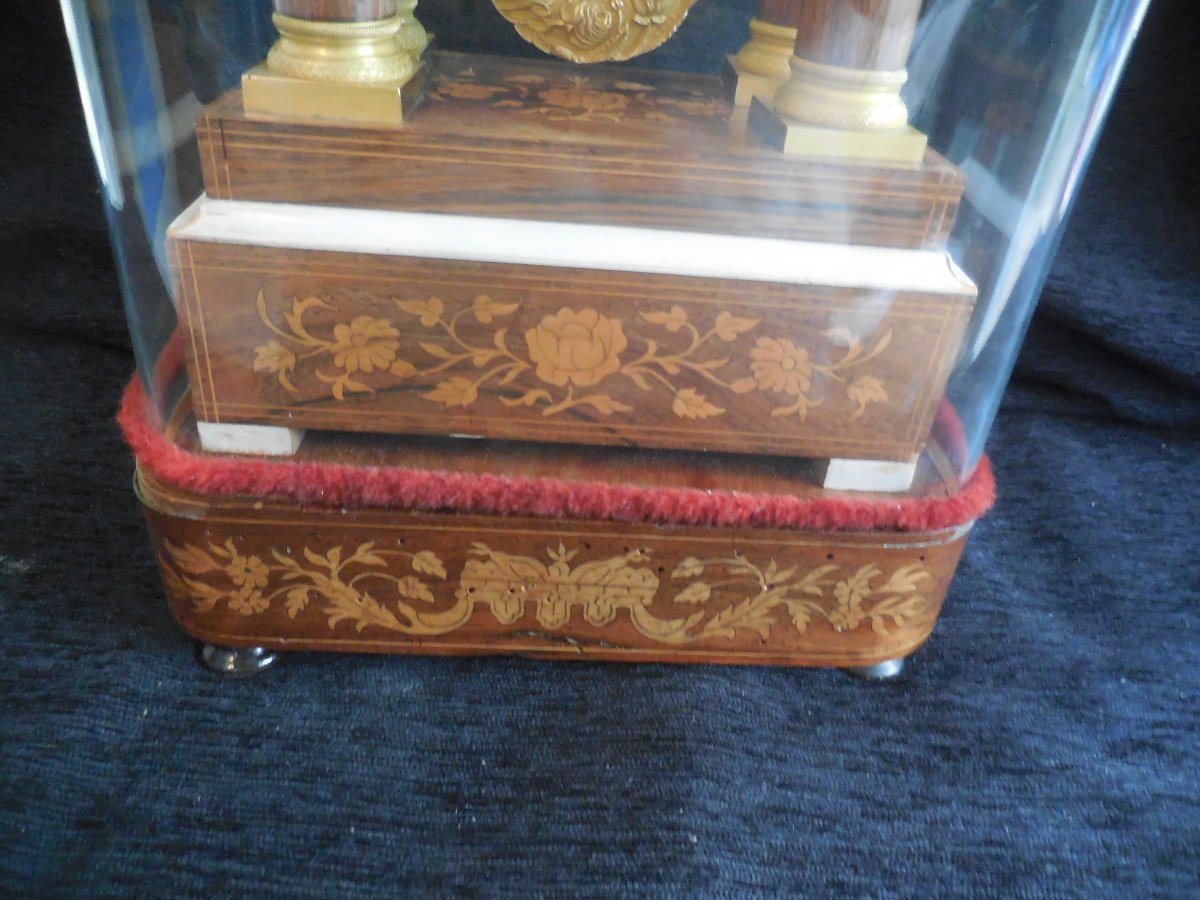 Portico Marquetry Pendulum Under His Globe Louis-philippe XIXth-photo-2