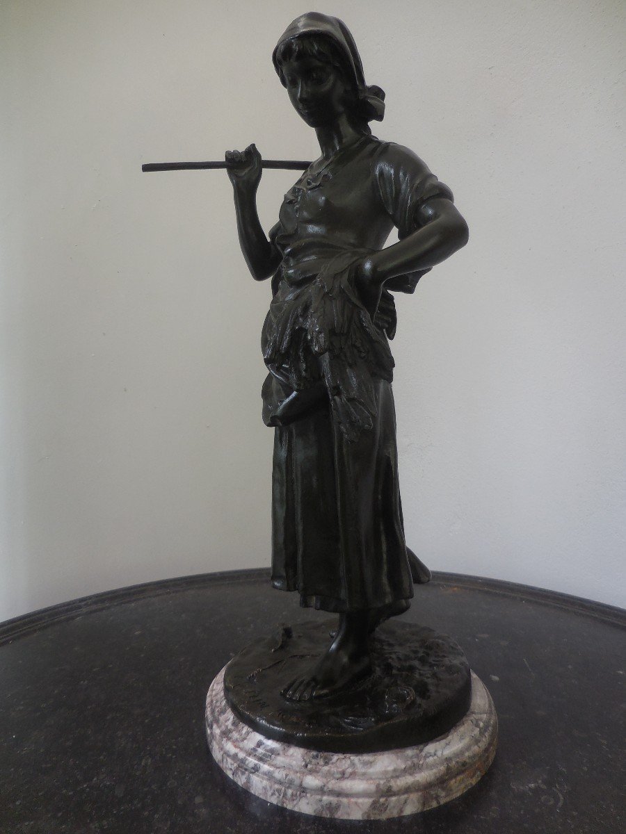 Sculpture Bronze à patine brune "La Glaneuse" signé E.Aizelin  époque XIX ht 50cm-photo-4