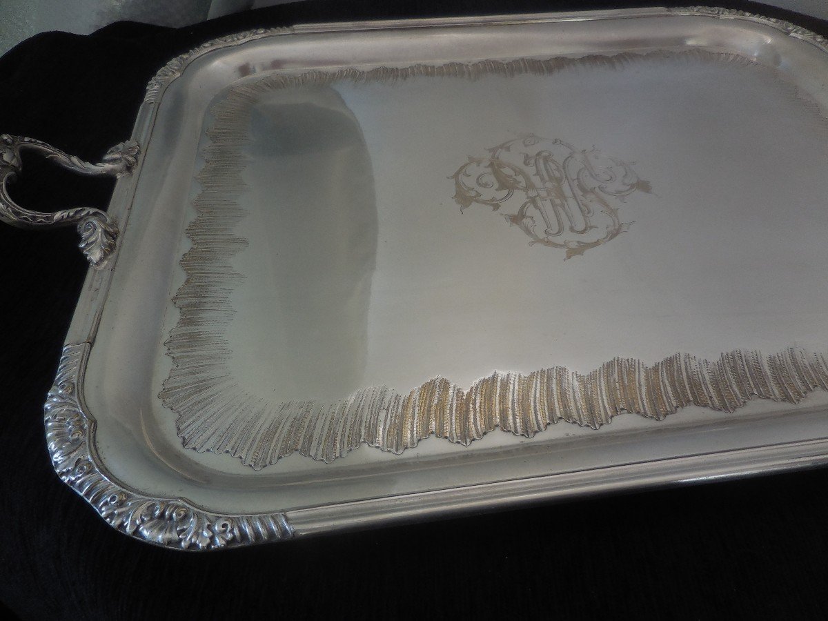 Large Silver Plated Metal Serving Tray Nineteenth Century-photo-4