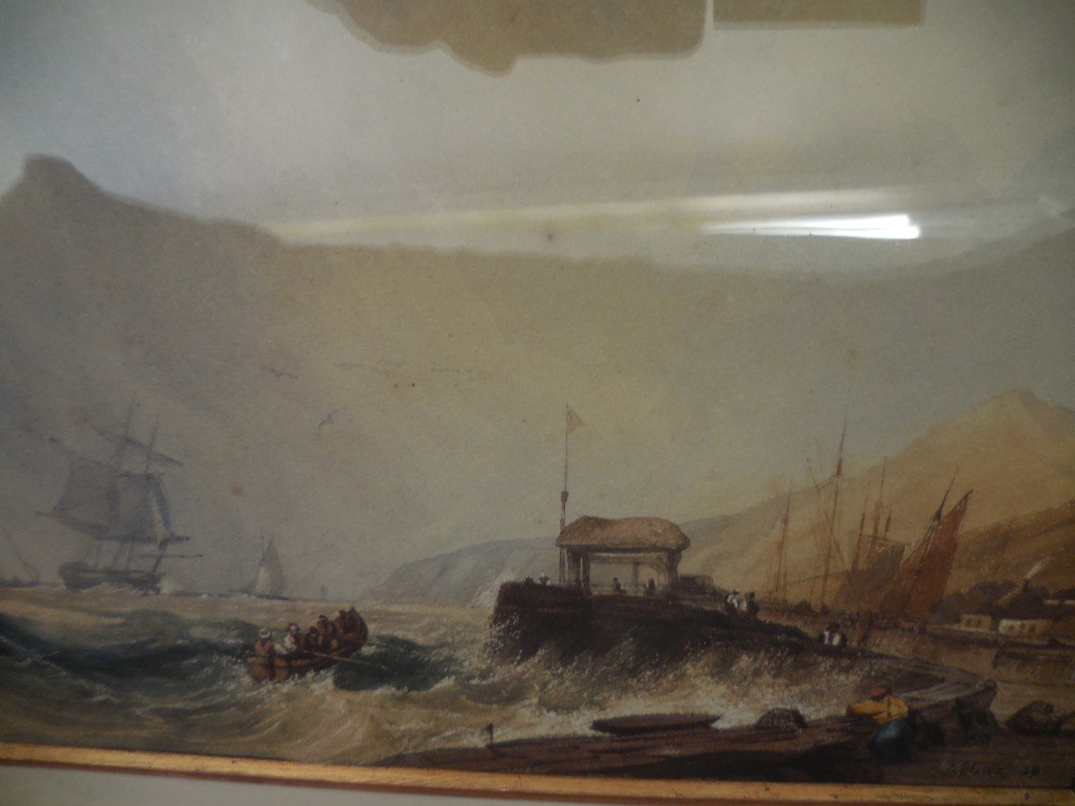 Marine Watercolor Signed Hyppolyte Lebas (1782-1867) Dated 1839 Frame-photo-2