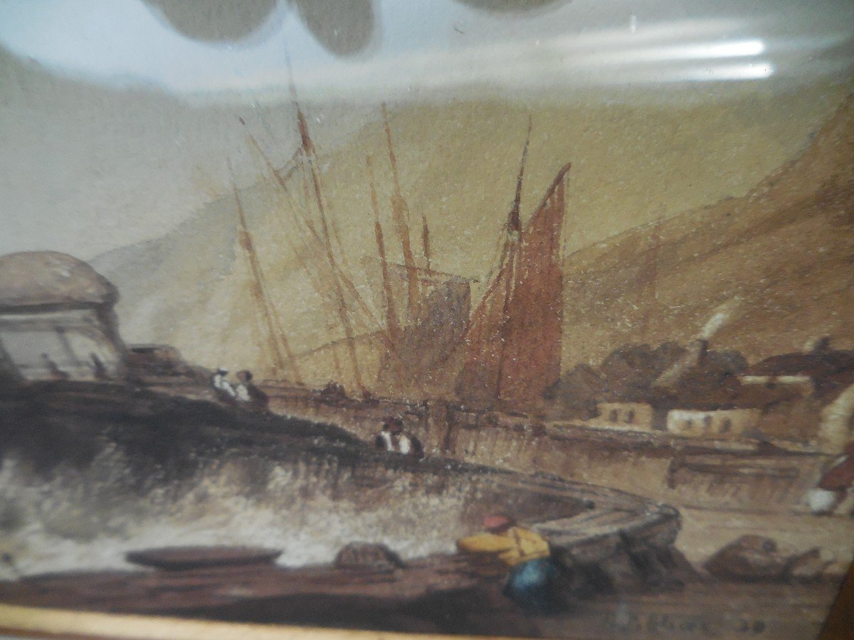 Marine Watercolor Signed Hyppolyte Lebas (1782-1867) Dated 1839 Frame-photo-4