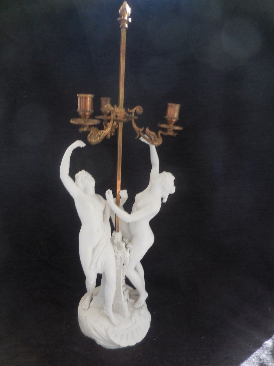 Candelabra In Biscuit Sèvres And Gilt Bronze St. Louis XVI Nineteenth Time-photo-1