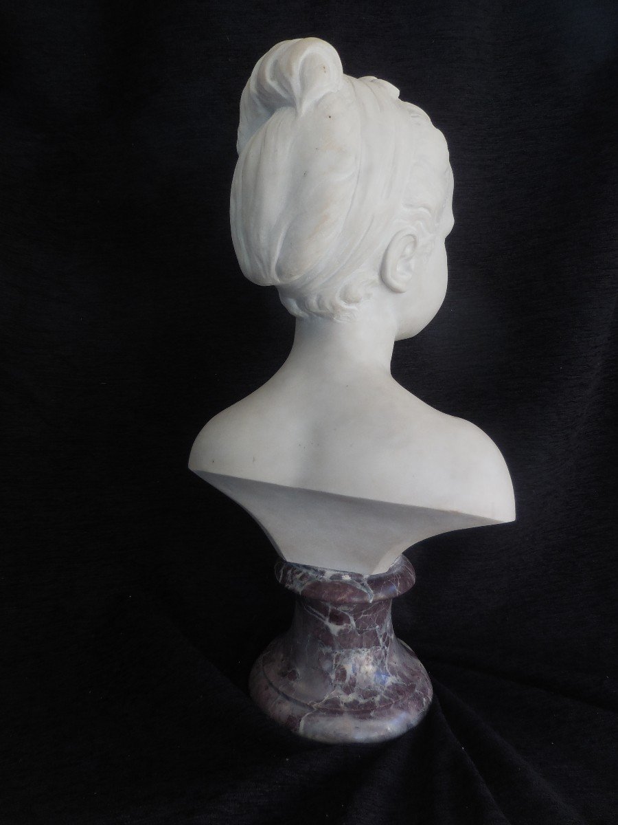 Bust Of Young Girl White Marble On Pedestal Nineteenth Time Sht52cm-photo-4