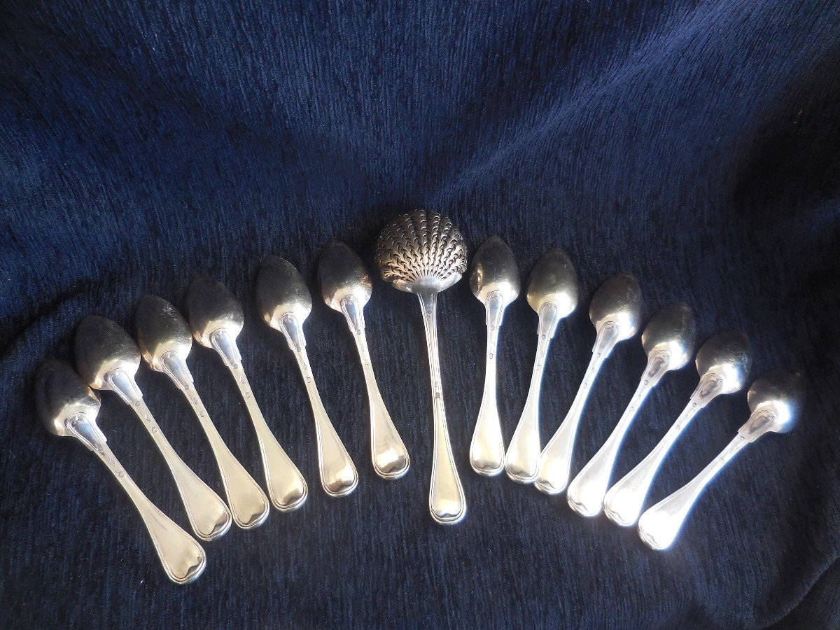 Vermeil Dessert Service Old Man Hallmark (1819-38) Restoration Period 12 Spoons 660g-photo-4