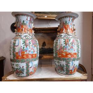 Pair Of Large Canton Vases Nineteenth Century