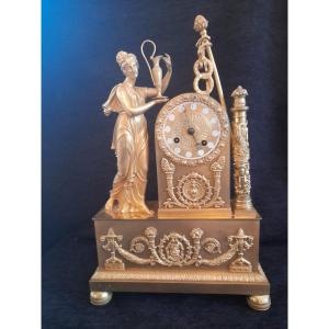Hebe Gilt Bronze Pendulum Pouring Ambrosia Restoration Period Early 19th Century