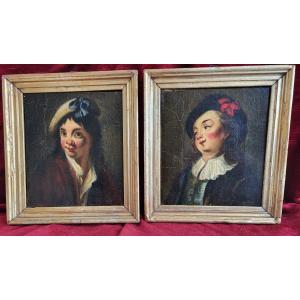 French School Of The XVIII E Pair Of Child Portraits Oil /t