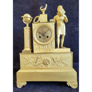 Gilt Bronze Clock "to Geography" Early Nineteenth Time