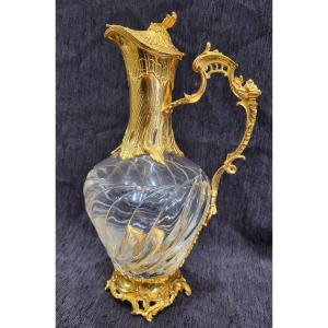 Ewer Crystal Silver Plated And Vermeil Sg Henin Et Cie H33cm